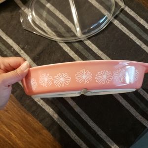 Pyrex Pink Daisy Divided Dish with Lid
